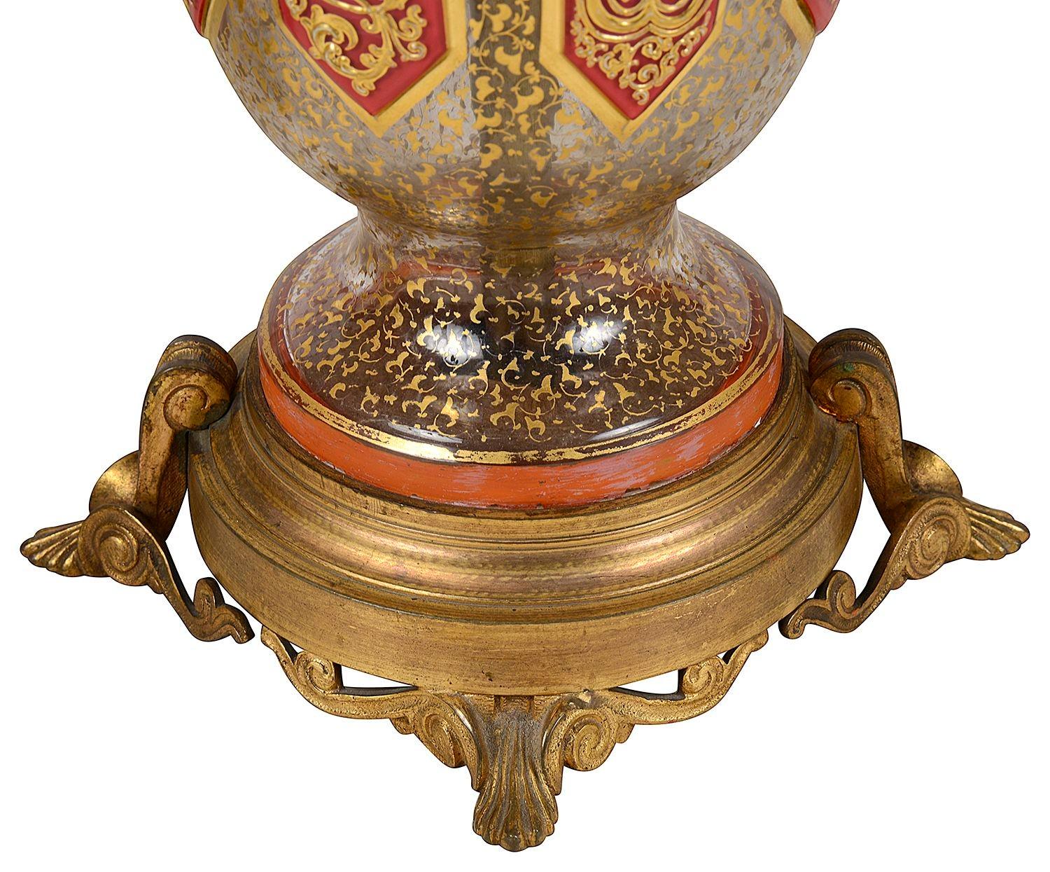 Bohemian overlay glass lamps, circa 1890. For Sale 2