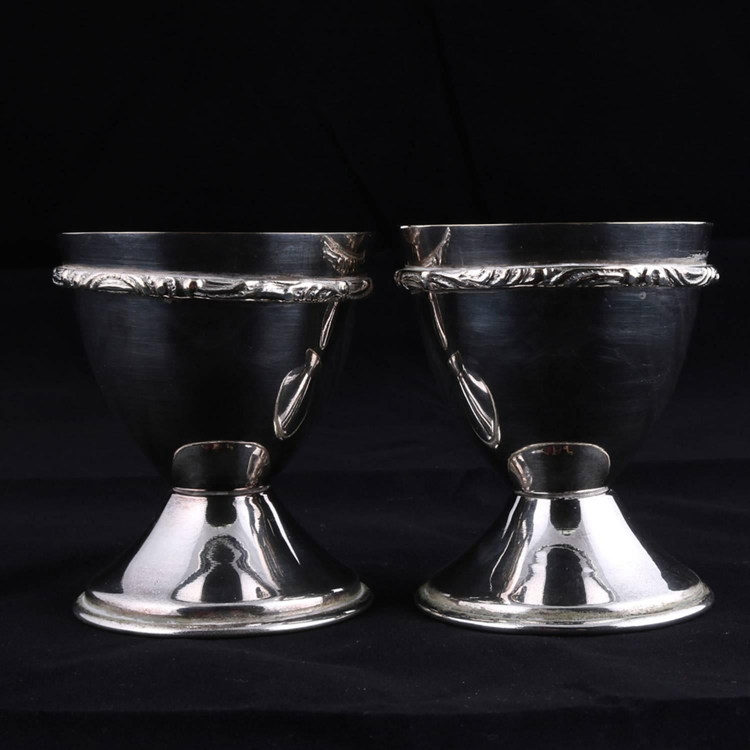 Bohemian Pair of Georg Jensen School Silver Plate Marriage Chalice Cups, P&J In Good Condition In Big Flats, NY