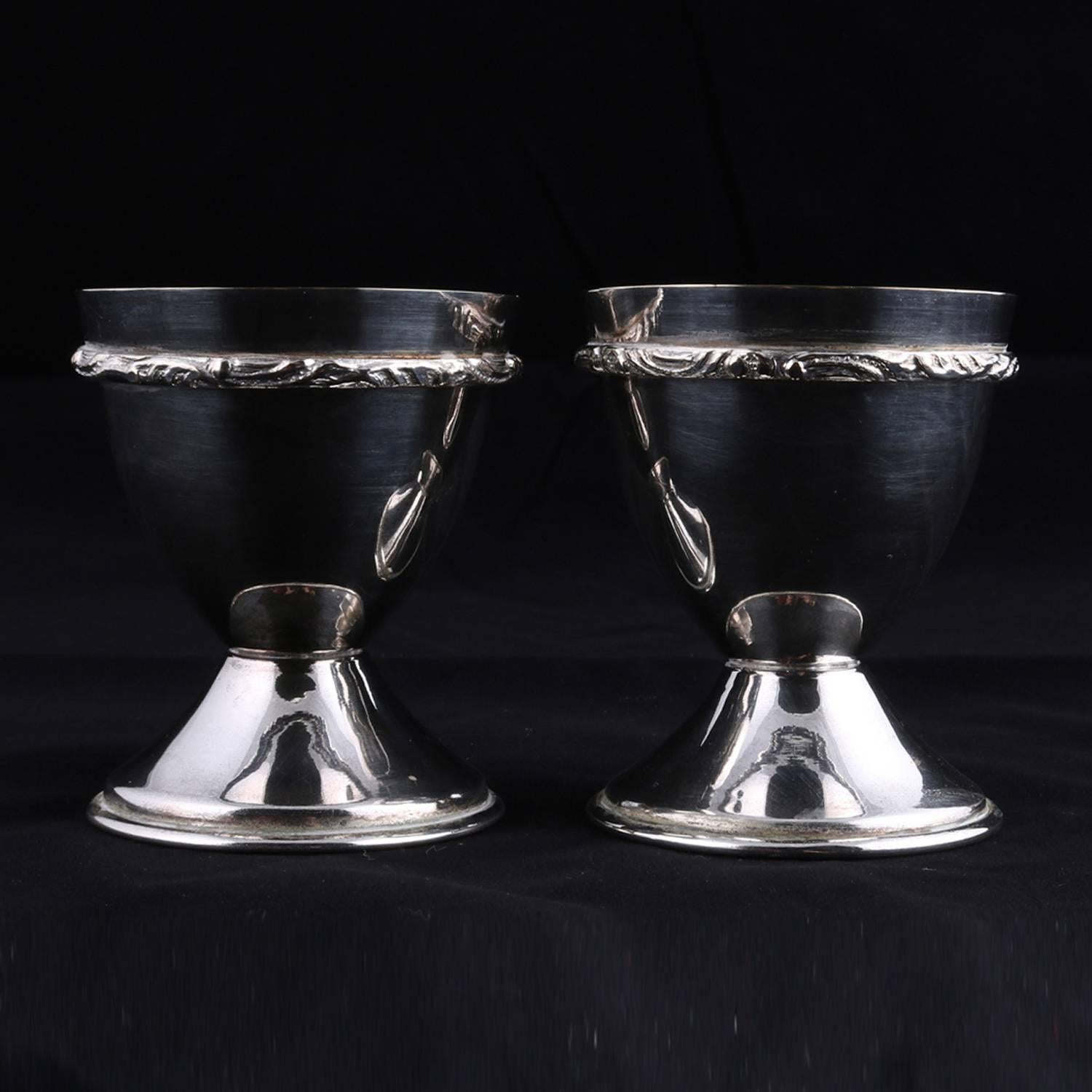 20th Century Bohemian Pair of Georg Jensen School Silver Plate Marriage Chalice Cups, P&J