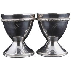 Vintage Bohemian Pair of Georg Jensen School Silver Plate Marriage Chalice Cups, P&J