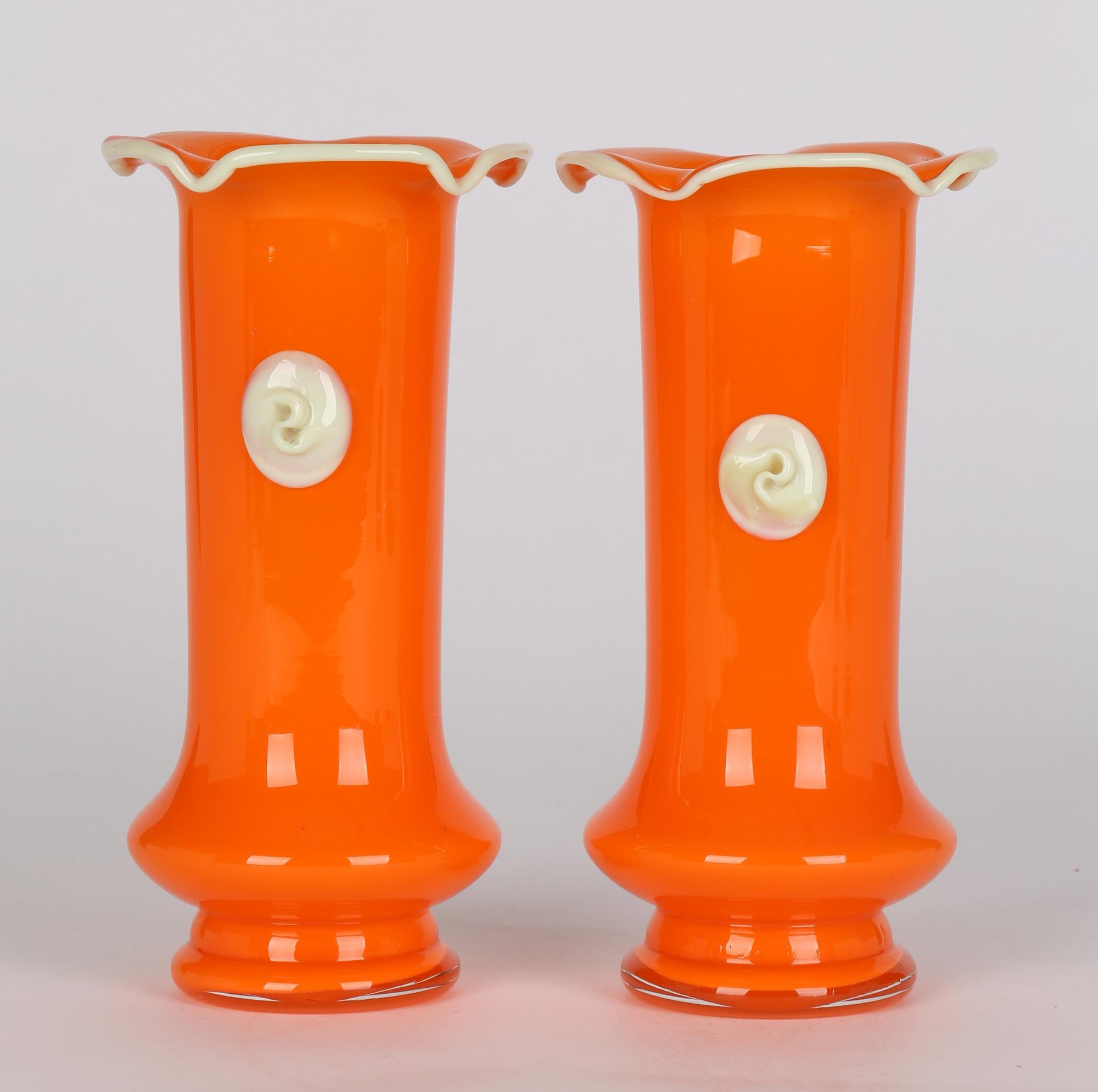 Bohemian Pair Tango Piped Glass Vases in the Manner of Loetz 6