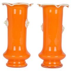 Bohemian Pair Tango Piped Glass Vases in the Manner of Loetz