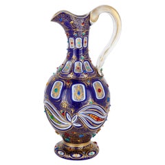 Bohemian Parcel Gilt and Enamelled Blue Overlay Glass Jug