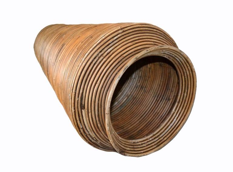 Bohemian Pencil Reed Bamboo Handcrafted Tall Cone Shape Floor Vase at