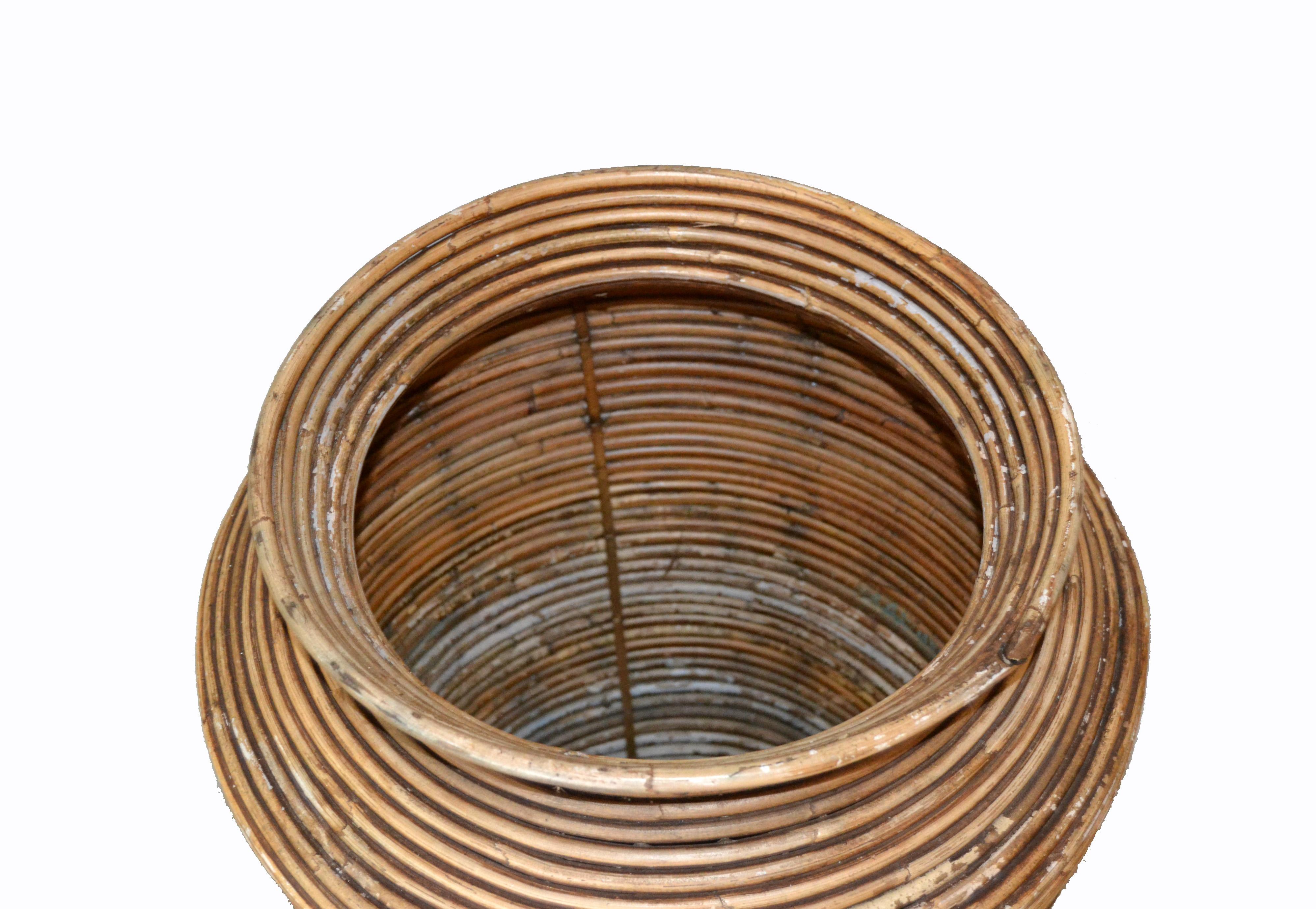 Bohemian Pencil Reed Bamboo Handcrafted Tall Cone Shape Floor Vase