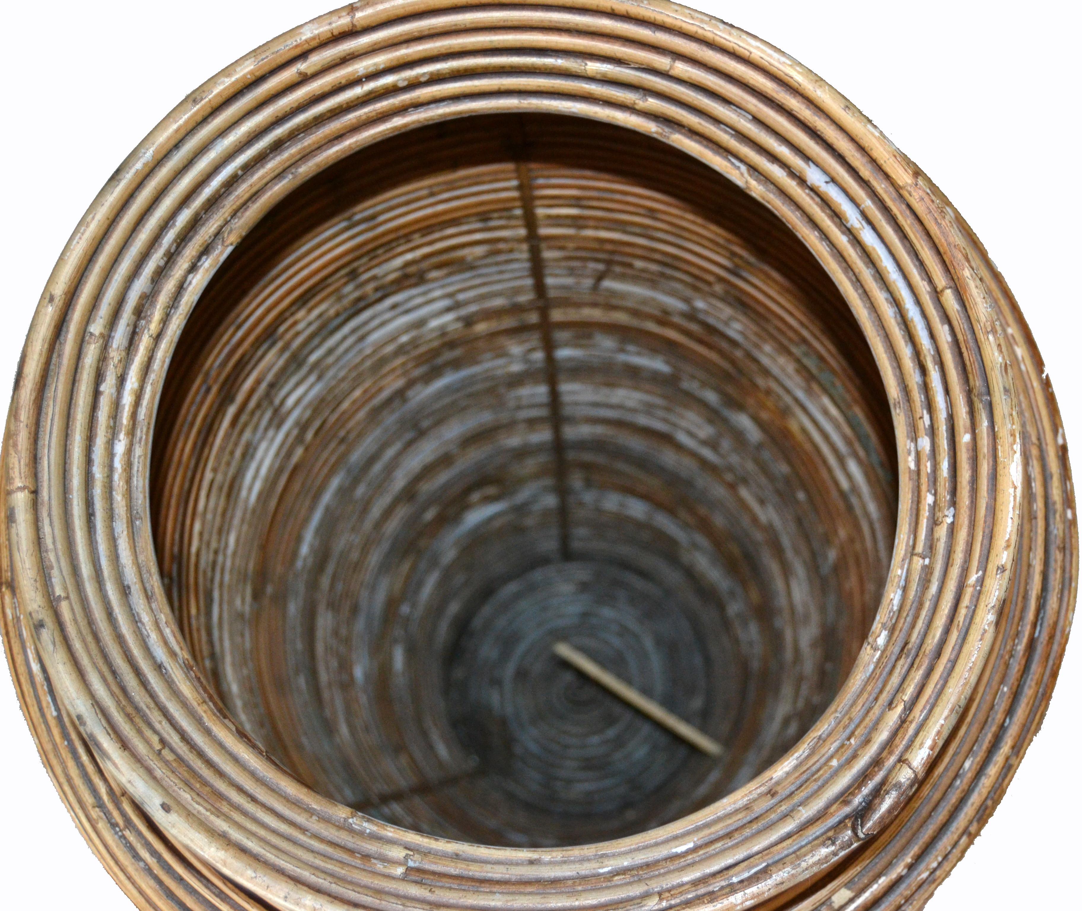 Bohemian Pencil Reed Bamboo Handcrafted Tall Cone Shape Floor Vase In Good Condition In Miami, FL