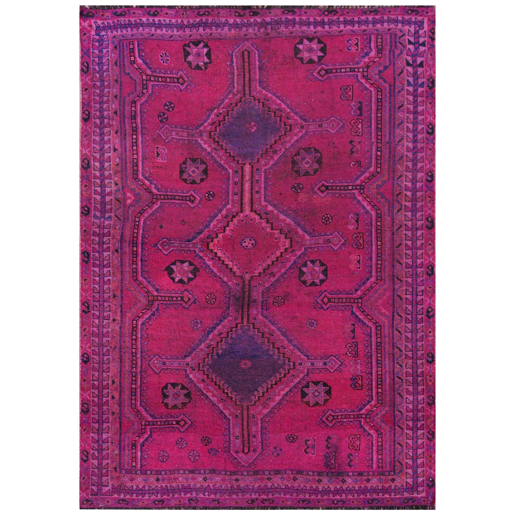 Bohemian Persian Qashqai Pink Handmade Vintage Distressed Natural Wool Rug