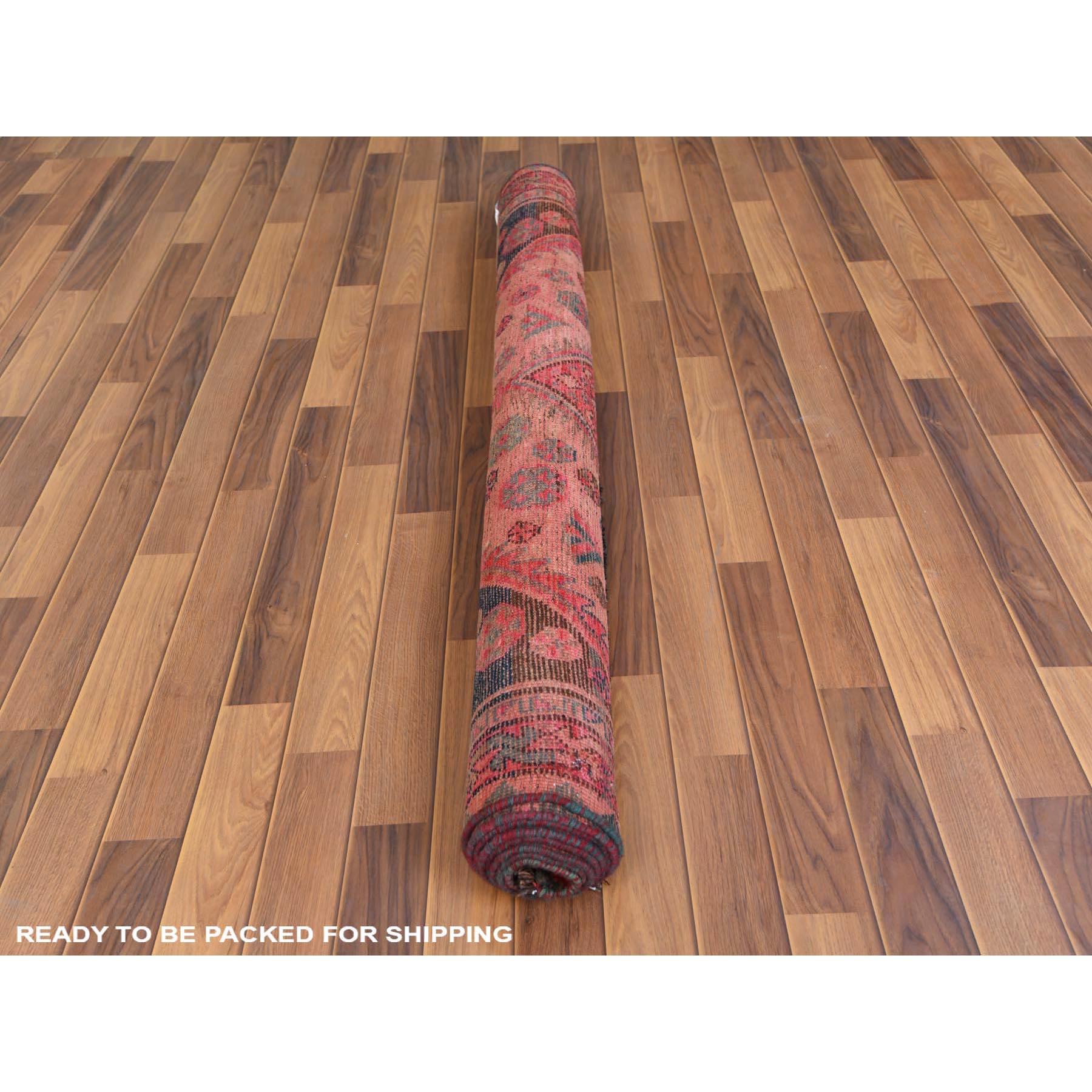 Bohemian Persian Qashqai Vintage Worn Down Handmade Wool Gallery Size Runner Rug In Good Condition In Carlstadt, NJ