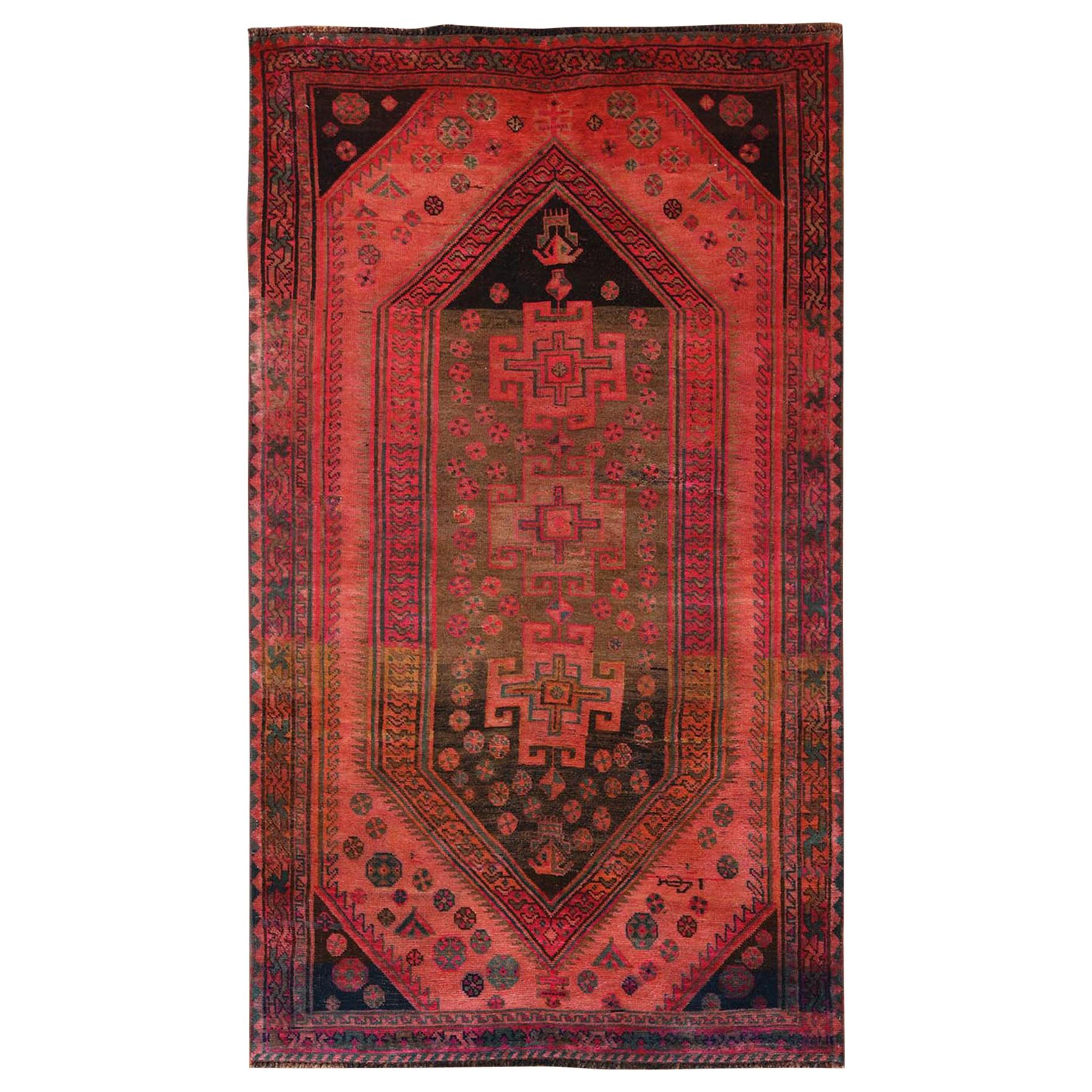 Bohemian Persian Qashqai Vintage Worn Down Handmade Wool Gallery Size Runner Rug