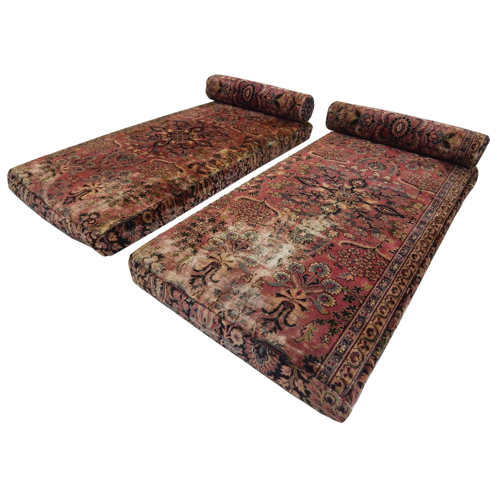 Bohemian Persian Rug Upholstered Day Bed Cushions with Bolsters