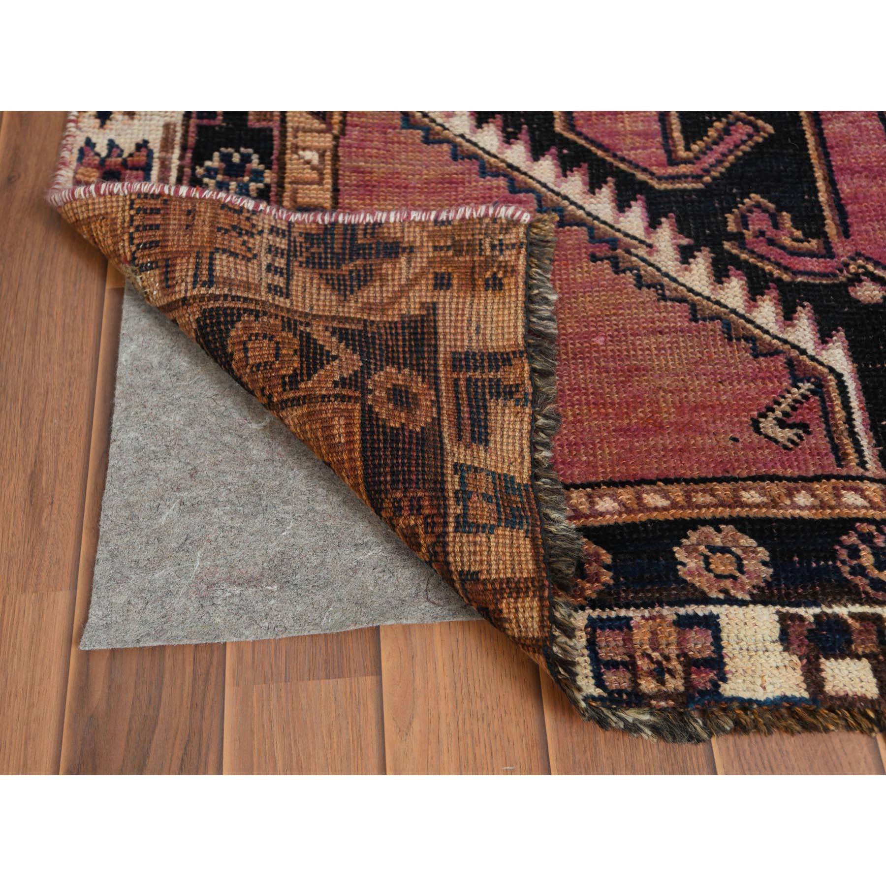 Medieval Bohemian Persian Shiraz Vintage Worn Down Wool Handmade Gallery Size Runner Rug