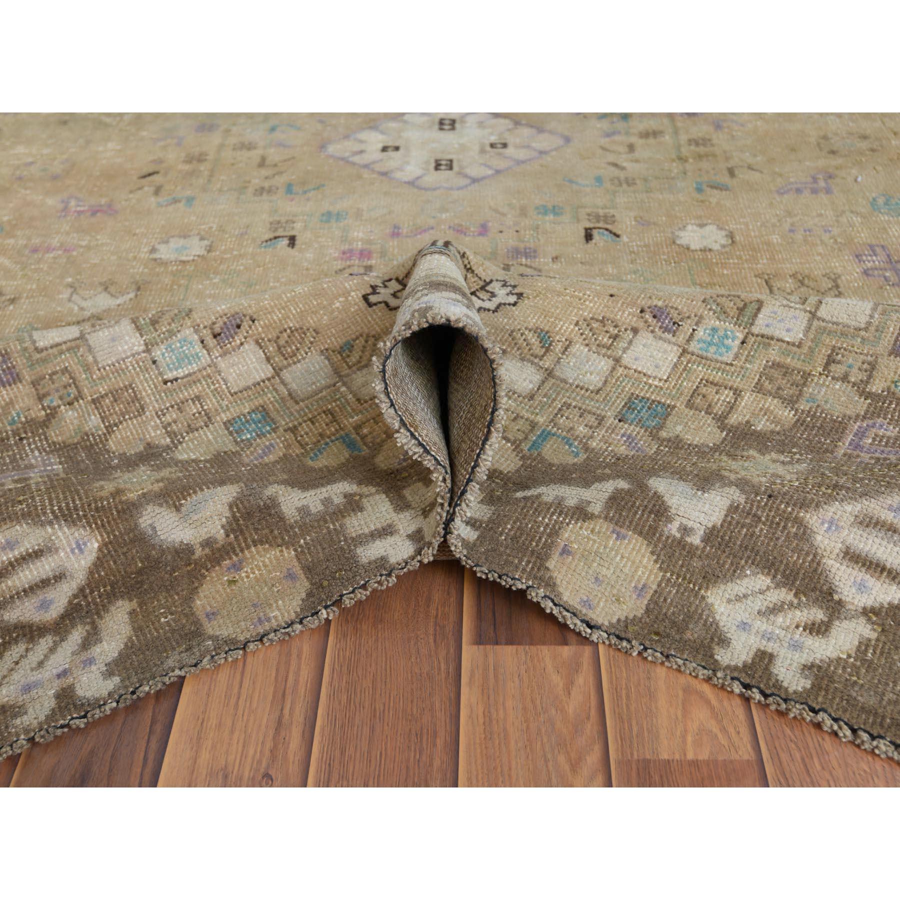 Mid-20th Century Bohemian Persian Shiraz Wool Beige Semi Antique Distressed Handmade Rug