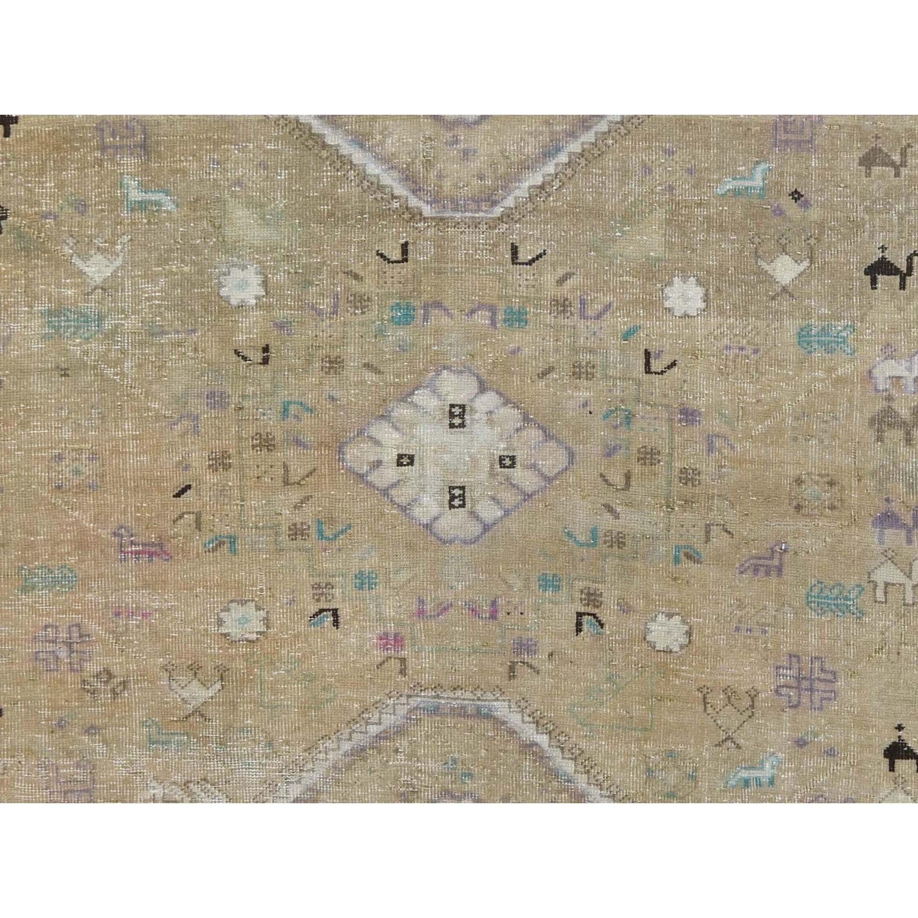 Bohemian Persian Shiraz Wool Beige Semi Antique Distressed Handmade Rug 3