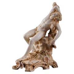 Antique Bohemian Porcelain Sculpture Drunk Bacchus