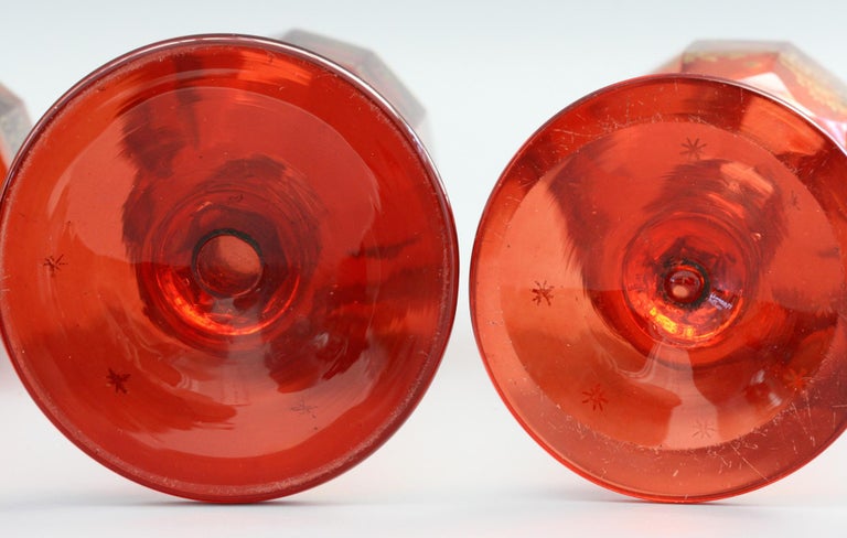 Bohemian Cut Glass Wine Glasses with Ruby Red Overlay (Set of 8)