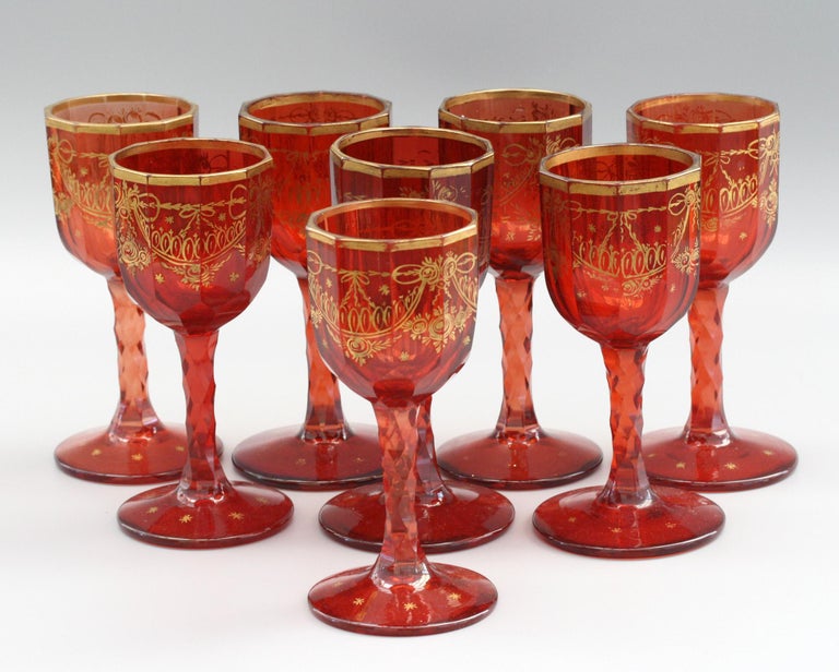 Bohemian Cut Glass Wine Glasses with Ruby Red Overlay (Set of 8) main image 1