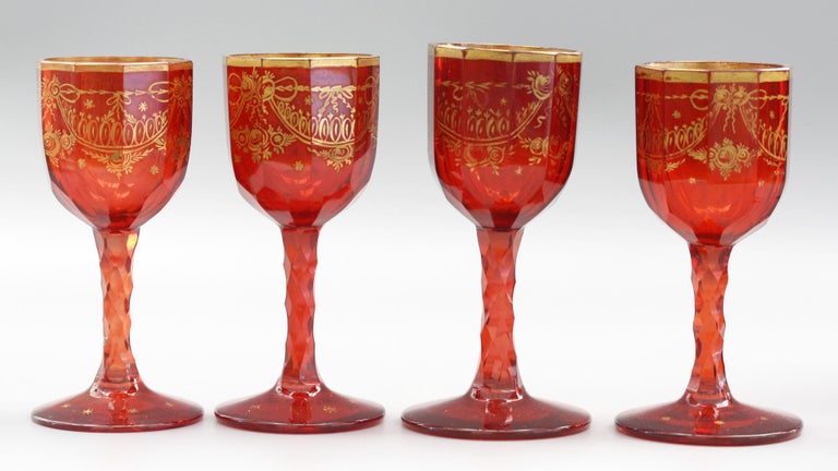 Bohemian Cut Glass Wine Glasses with Ruby Red Overlay (Set of 8) main image 0