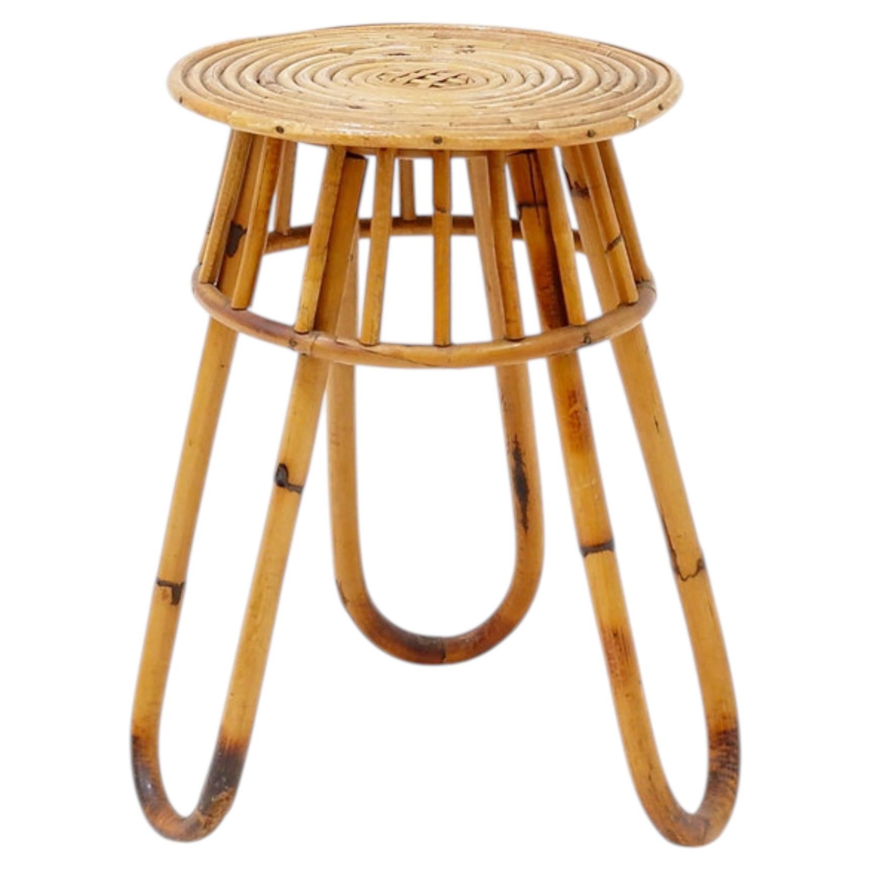 Bohemian Rattan & Bamboo Plant Stand or side table - 1960s For Sale
