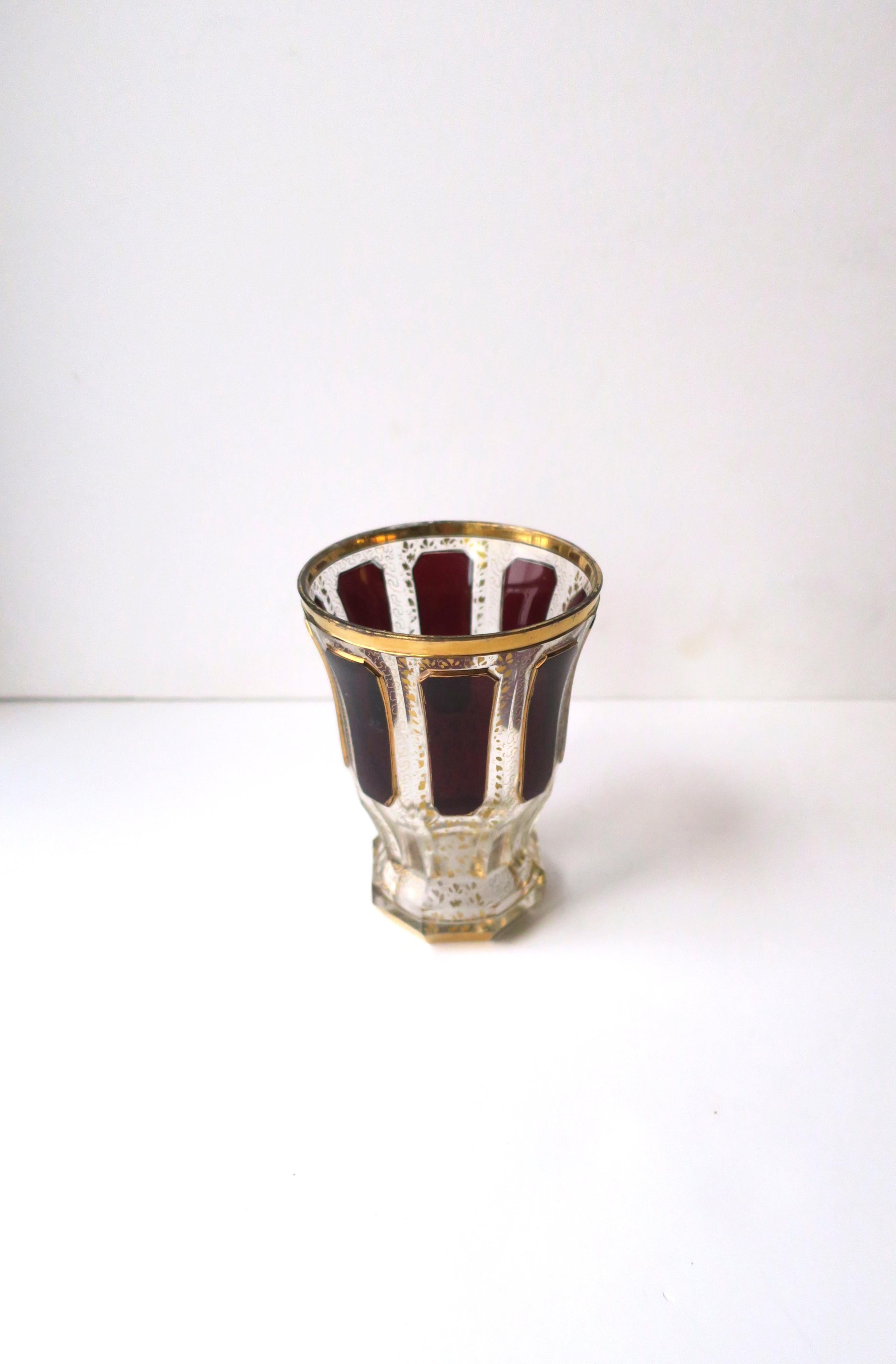 Bohemian Red Burgundy and Gold Vase  In Good Condition For Sale In New York, NY