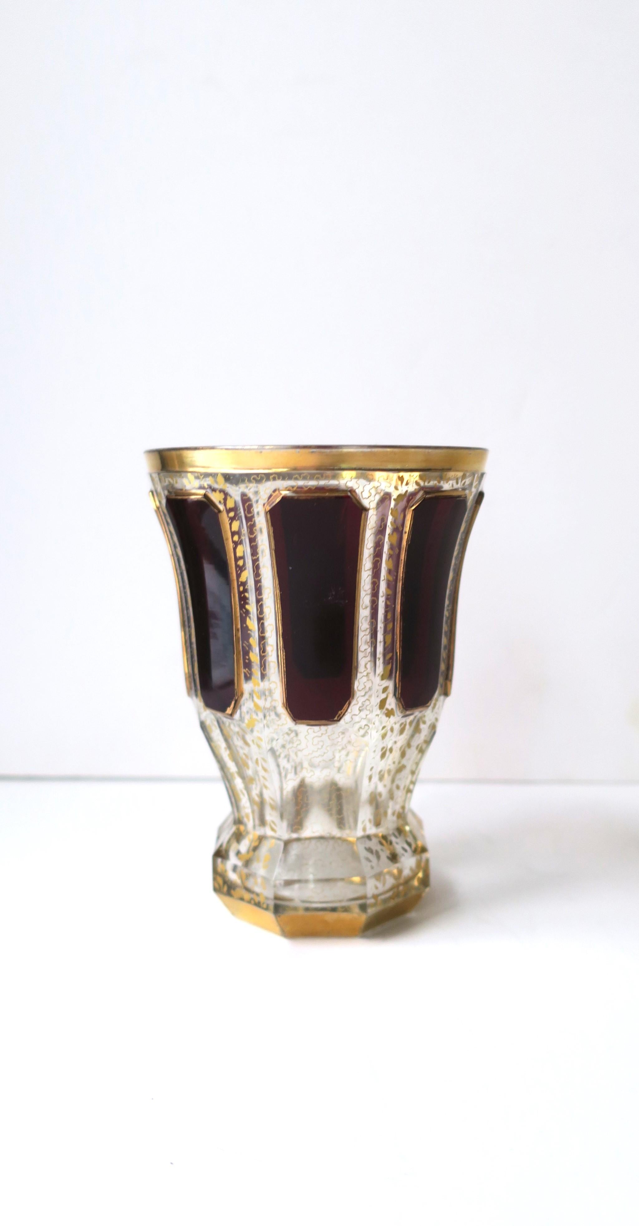 Bohemian Red Burgundy and Gold Vase  For Sale 1