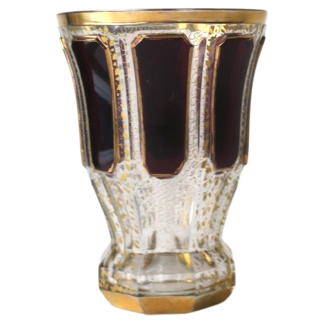 Bohemian Red Burgundy and Gold Vase 