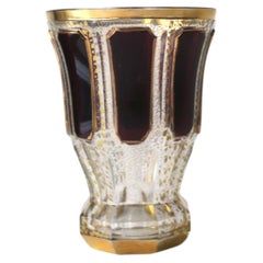 Used Bohemian Red Burgundy and Gold Vase 