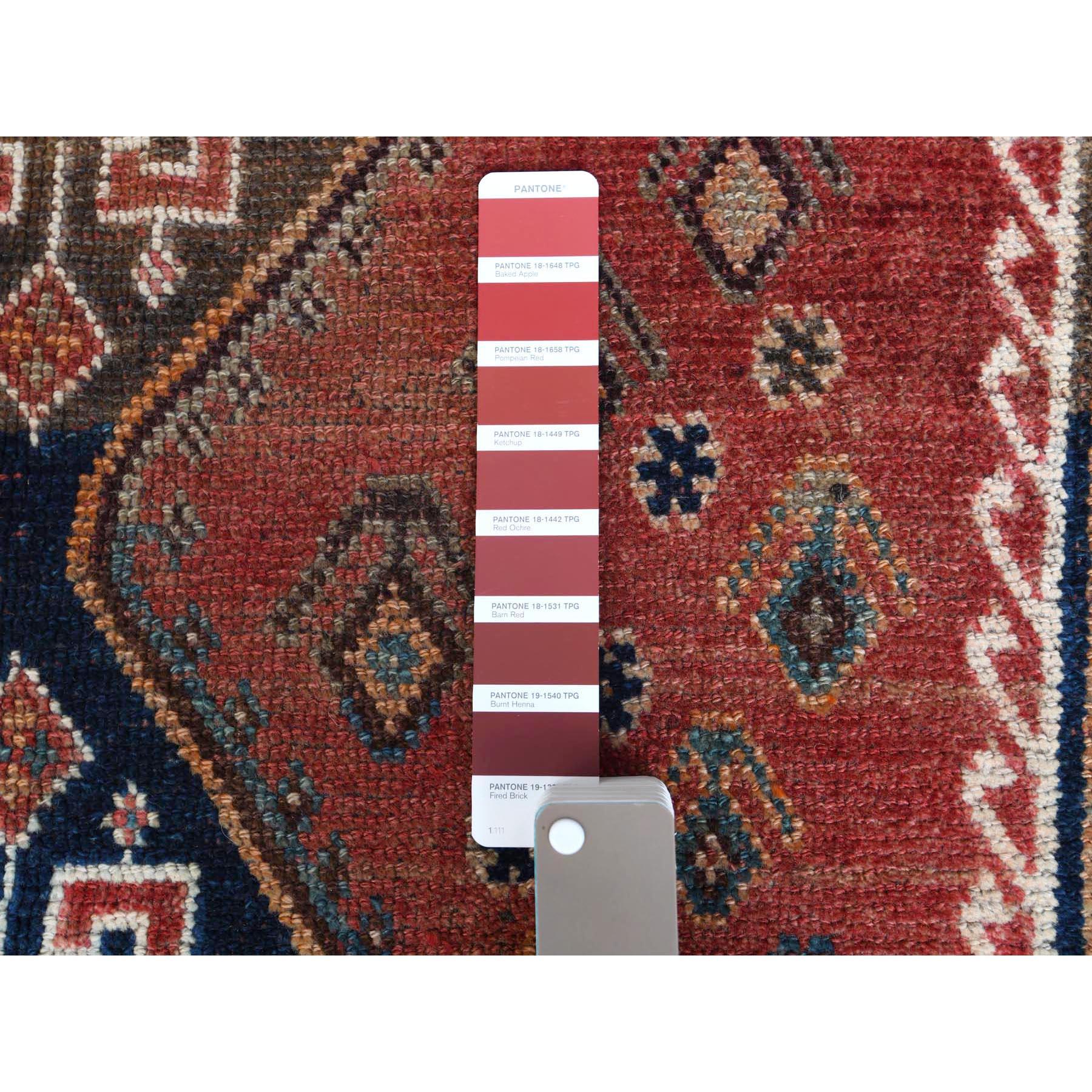 Hand-Knotted Bohemian Red Old Persian Shiraz Cropped Down Geometric Design Handmade Rug For Sale