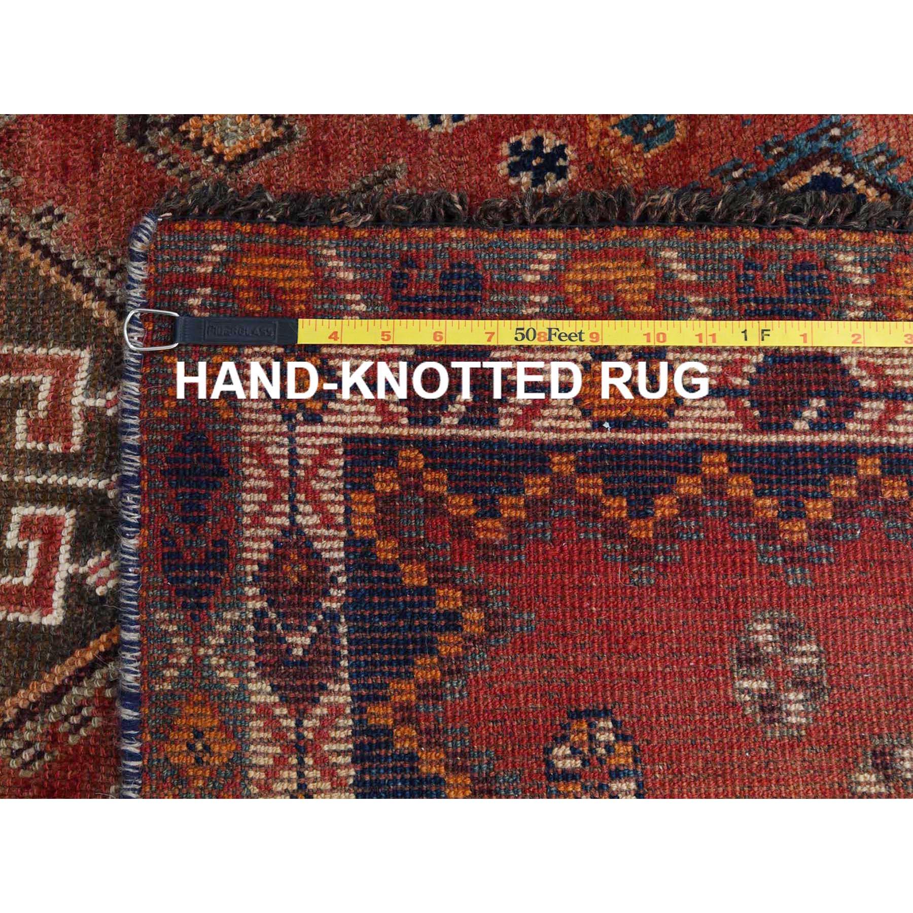 Wool Bohemian Red Old Persian Shiraz Cropped Down Geometric Design Handmade Rug For Sale