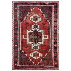 Bohemian Red Persian Shiraz Vintage Worn Down Natural Wool Handmade Rug