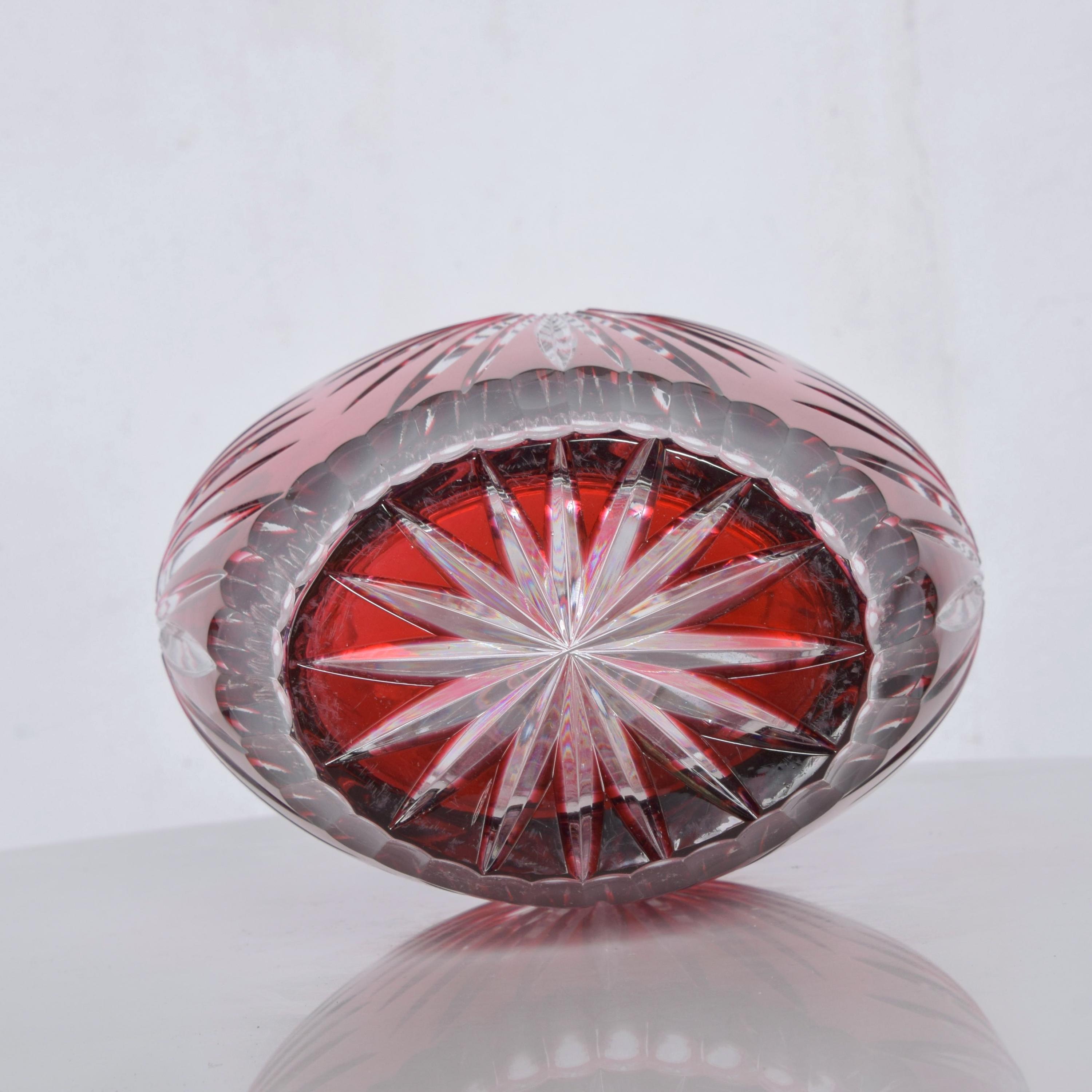 Bohemian Red Ruby Cut Clear Crystal Glass Vase Hungary Czech Art Style of Ajka 1