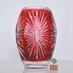 Bohemian Red Ruby Cut Clear Crystal Glass Vase Hungary Czech Art Style of Ajka