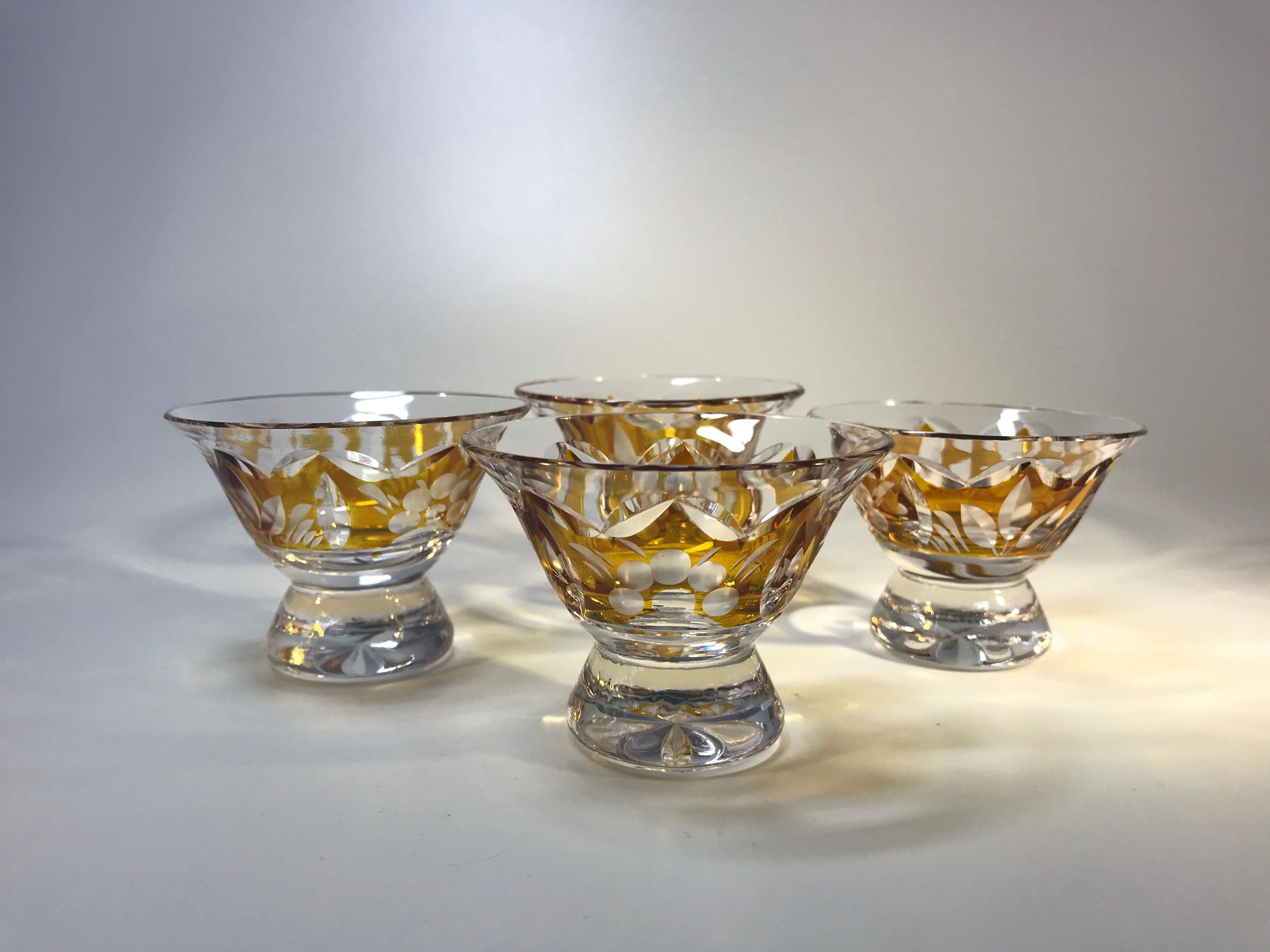 Bohemian Rich Amber Flashed Czech Glass Liqueur Deco Decanter Set c1930's 1