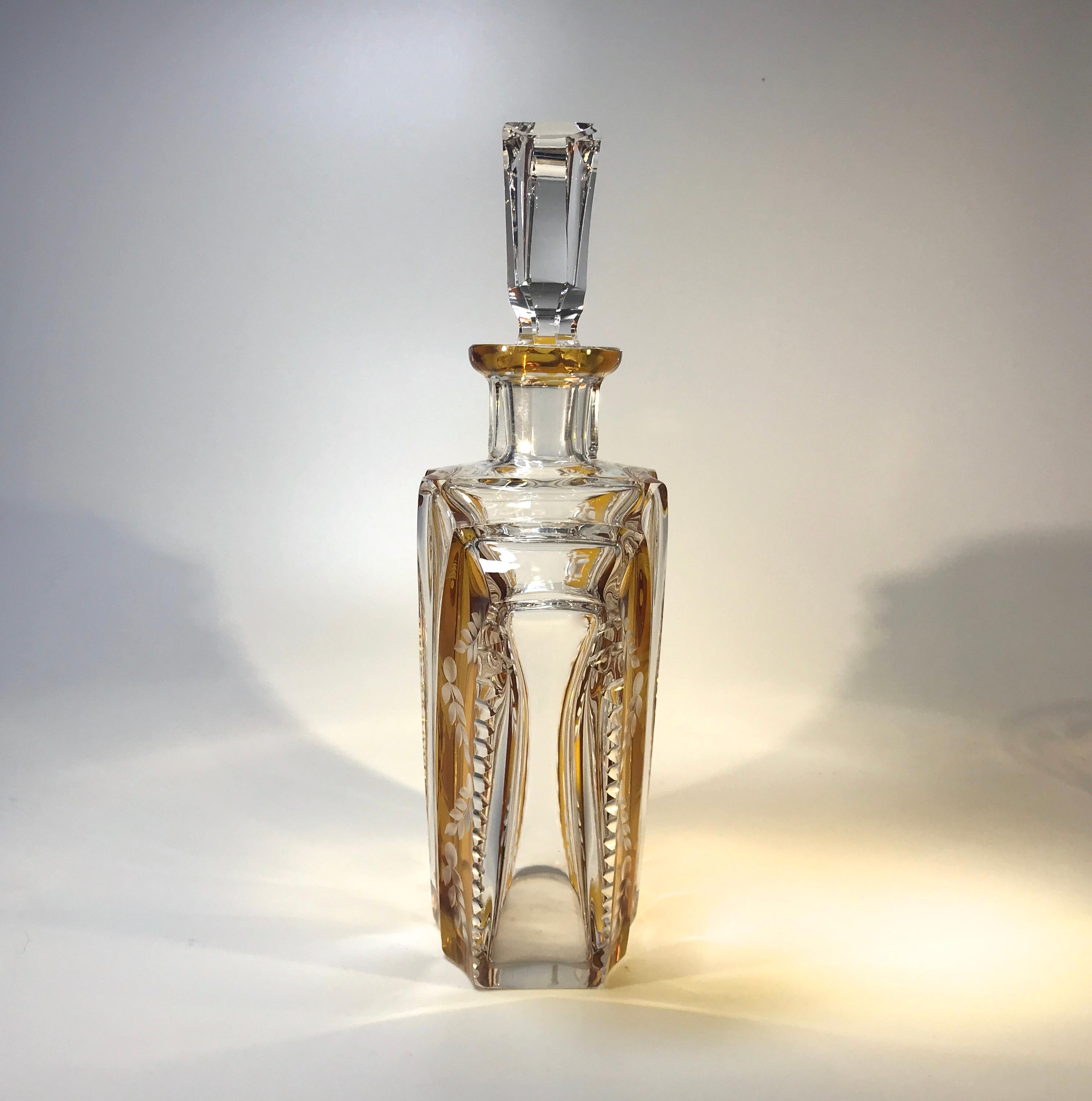 vintage amber glass decanter set
