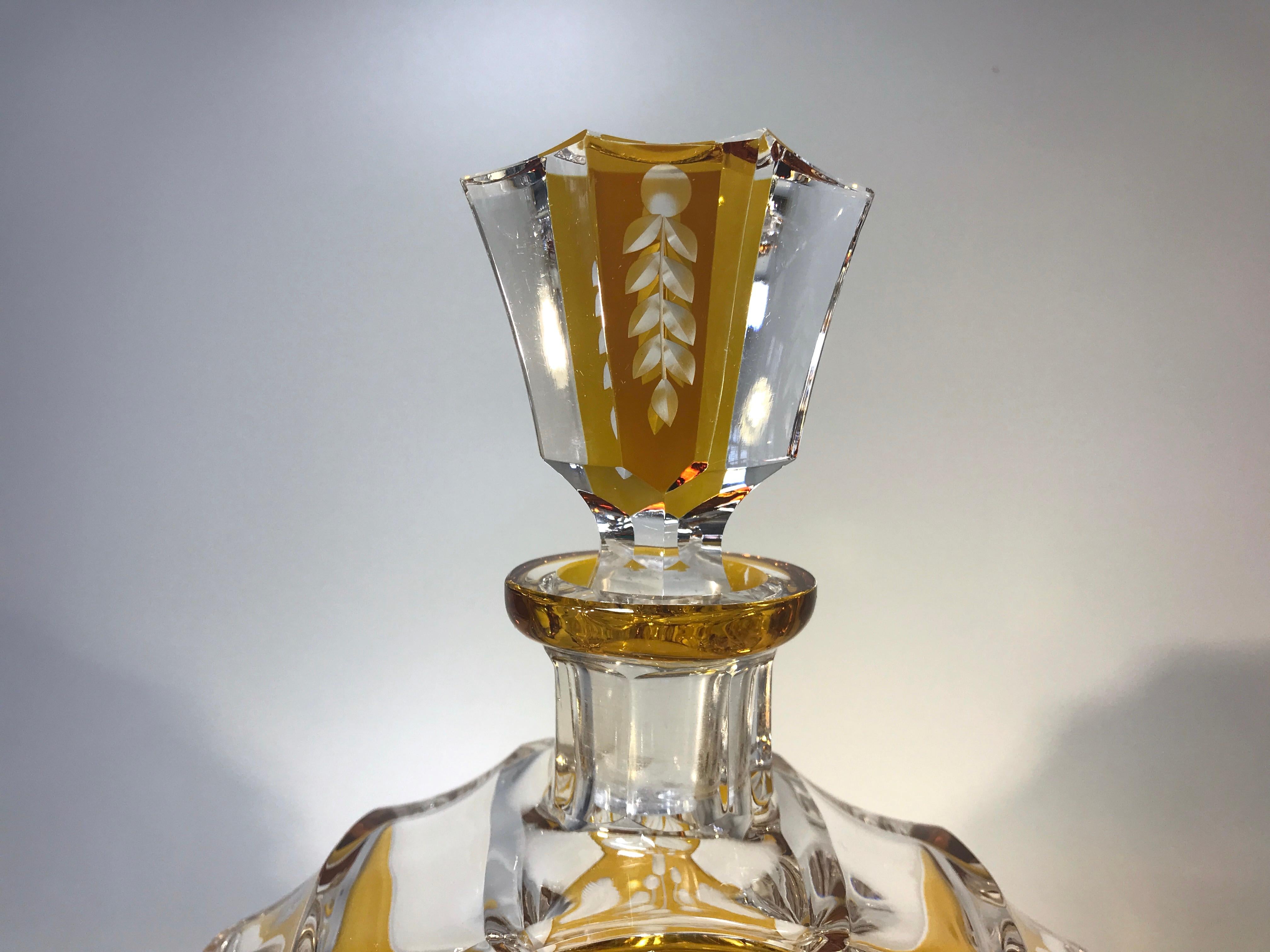 Art Deco Bohemian Rich Amber Flashed Czech Glass Liqueur Deco Decanter Set c1930's
