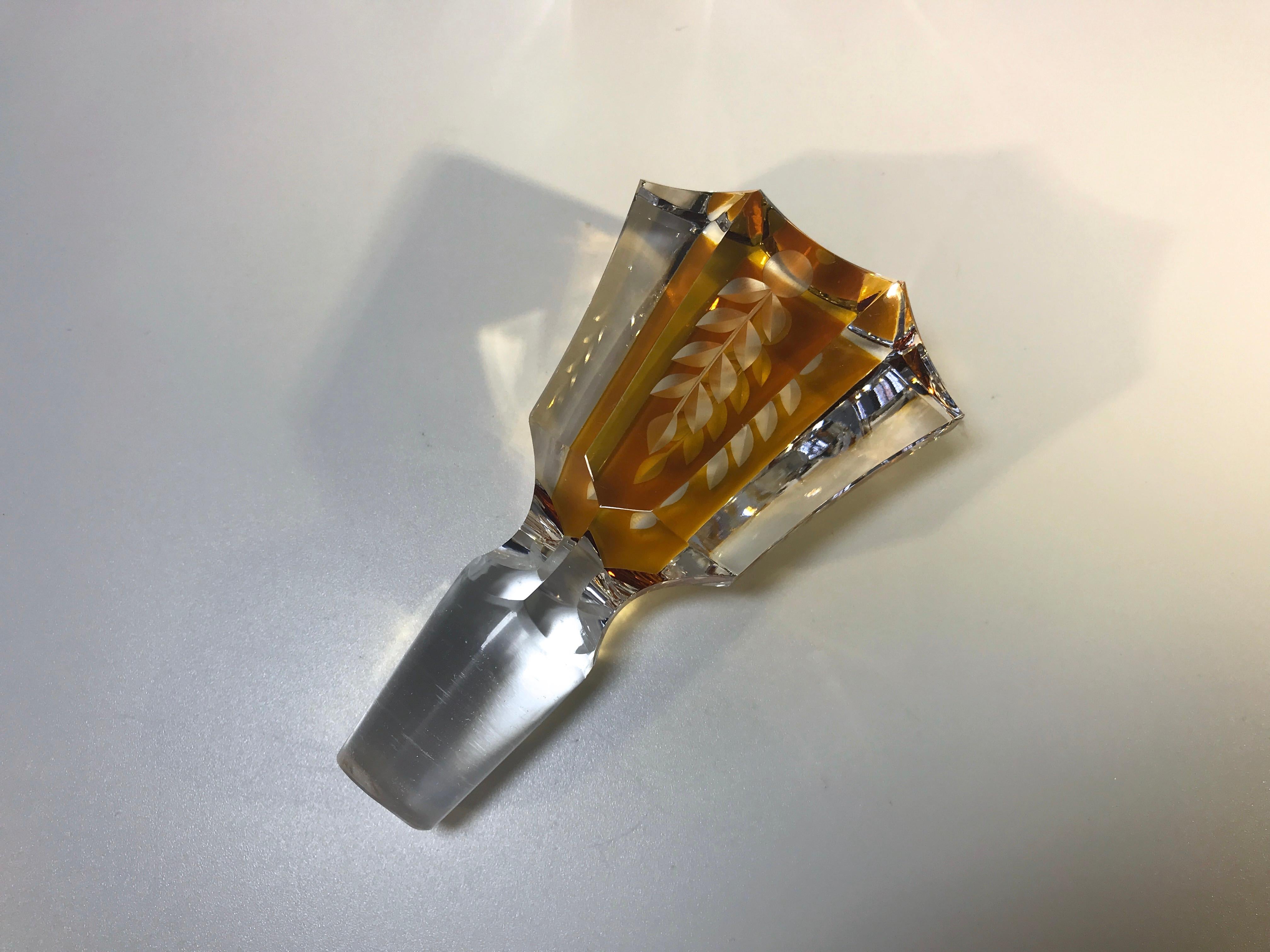 Polished Bohemian Rich Amber Flashed Czech Glass Liqueur Deco Decanter Set c1930's