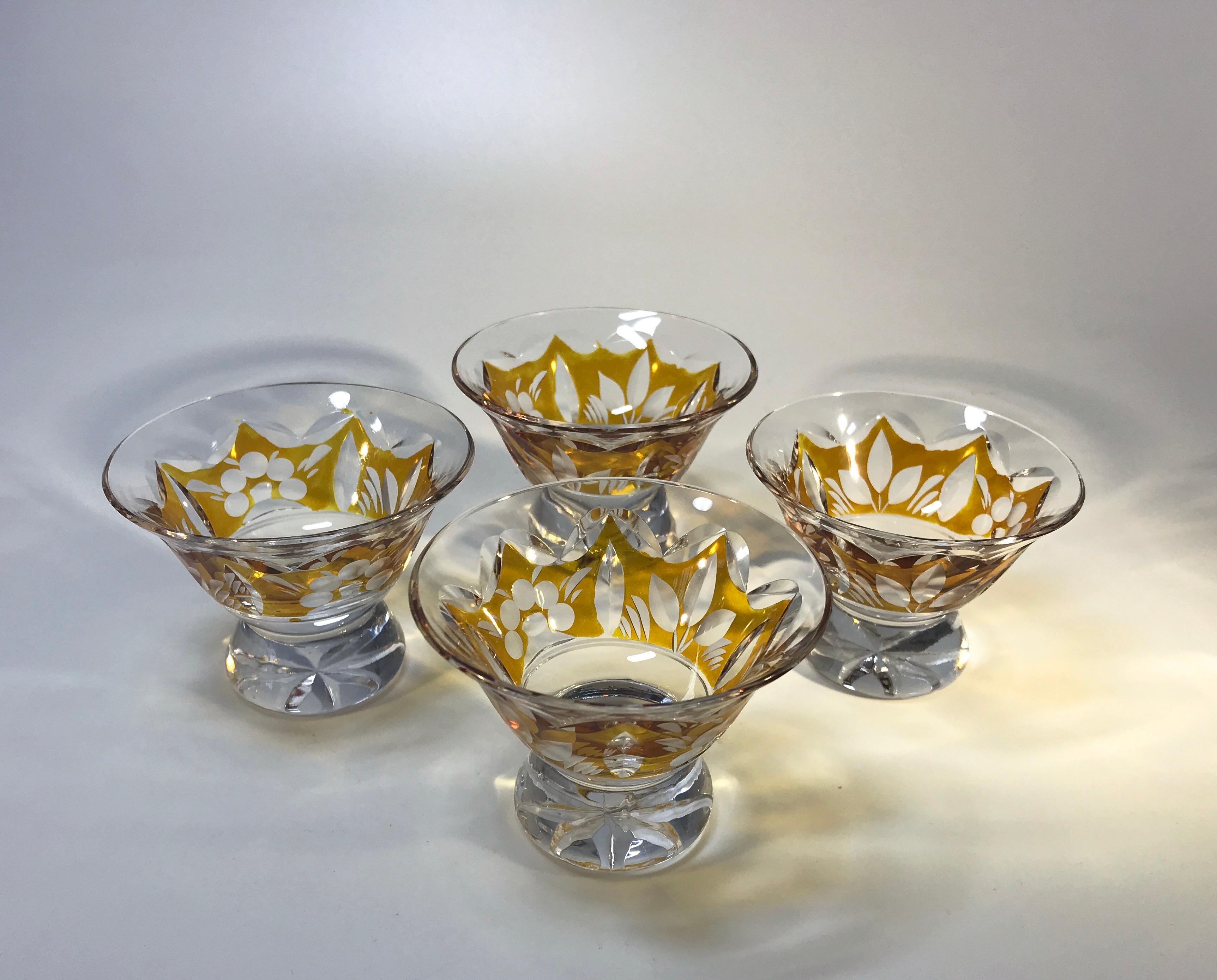 20th Century Bohemian Rich Amber Flashed Czech Glass Liqueur Deco Decanter Set c1930's