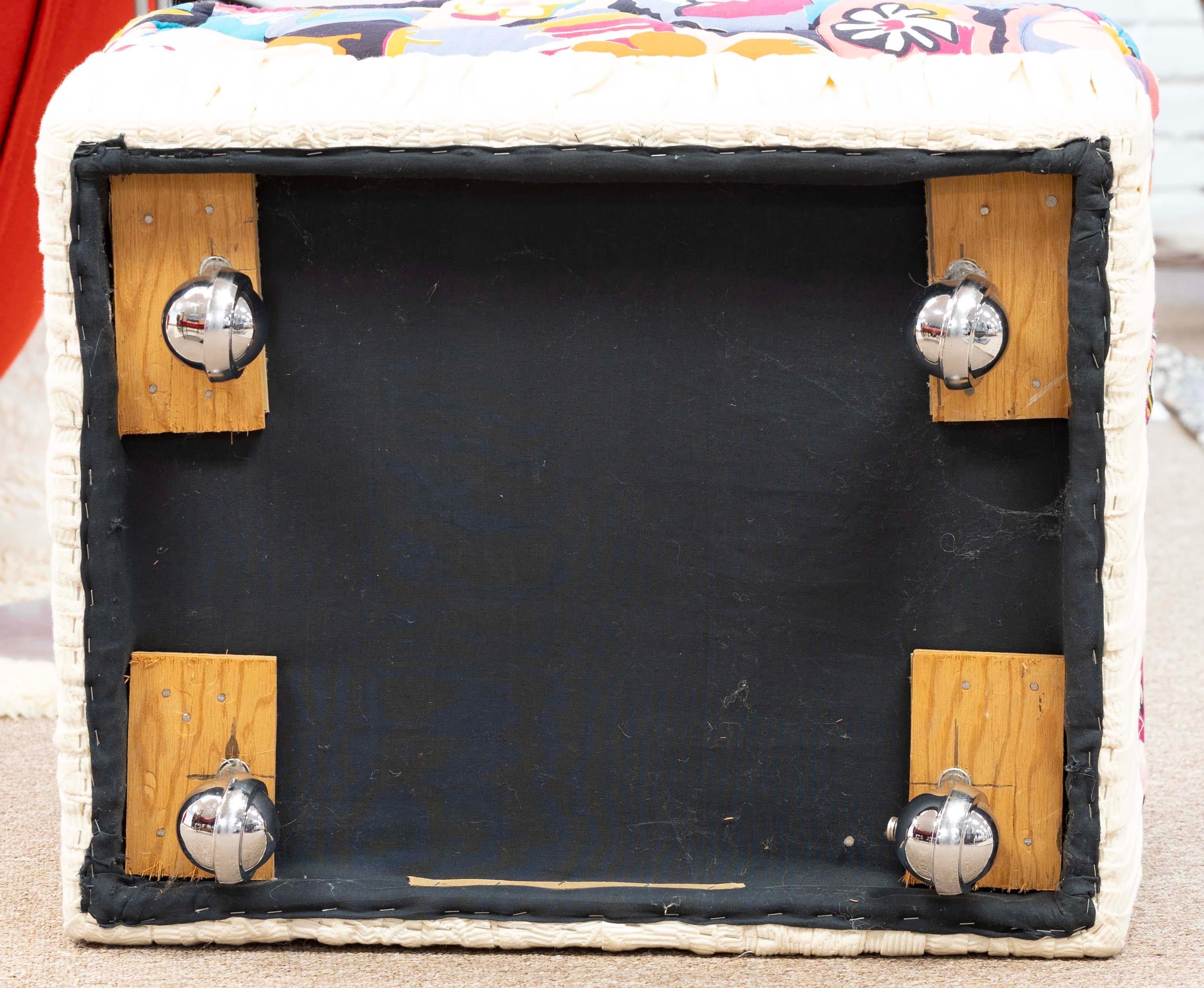 Bohemian Roche Bobois Style Floral Rolling Ottoman Pouf Bench on Casters 3
