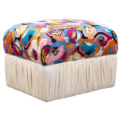 Bohemian Roche Bobois Style Floral Rolling Ottoman Pouf Bench on Casters