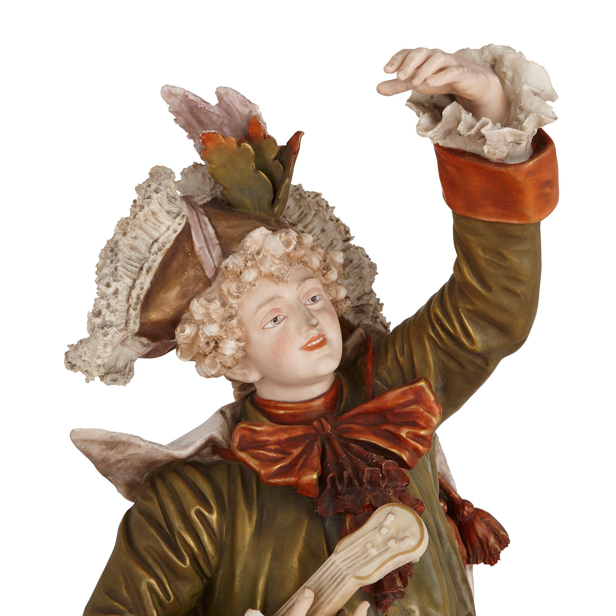 Rococo Figure de musicien de Bohème Royal Dux en vente