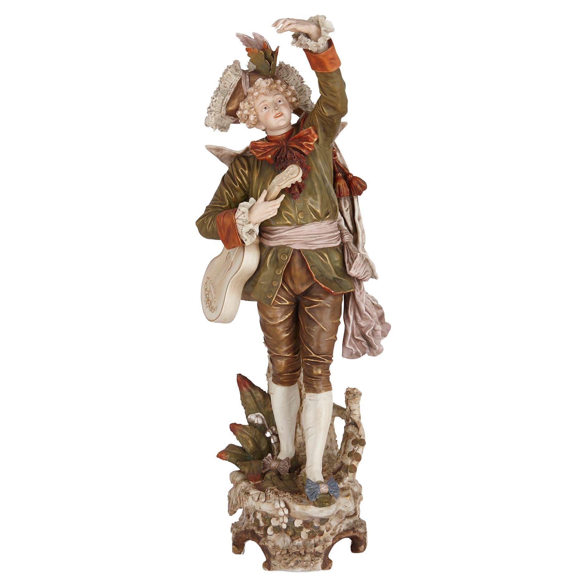 Bohemian Royal Dux Porcelain Figure of a Musician For Sale