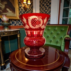 Bohemian Ruby cut to clear Glass Vase by Egermann, Mid-20th Century
