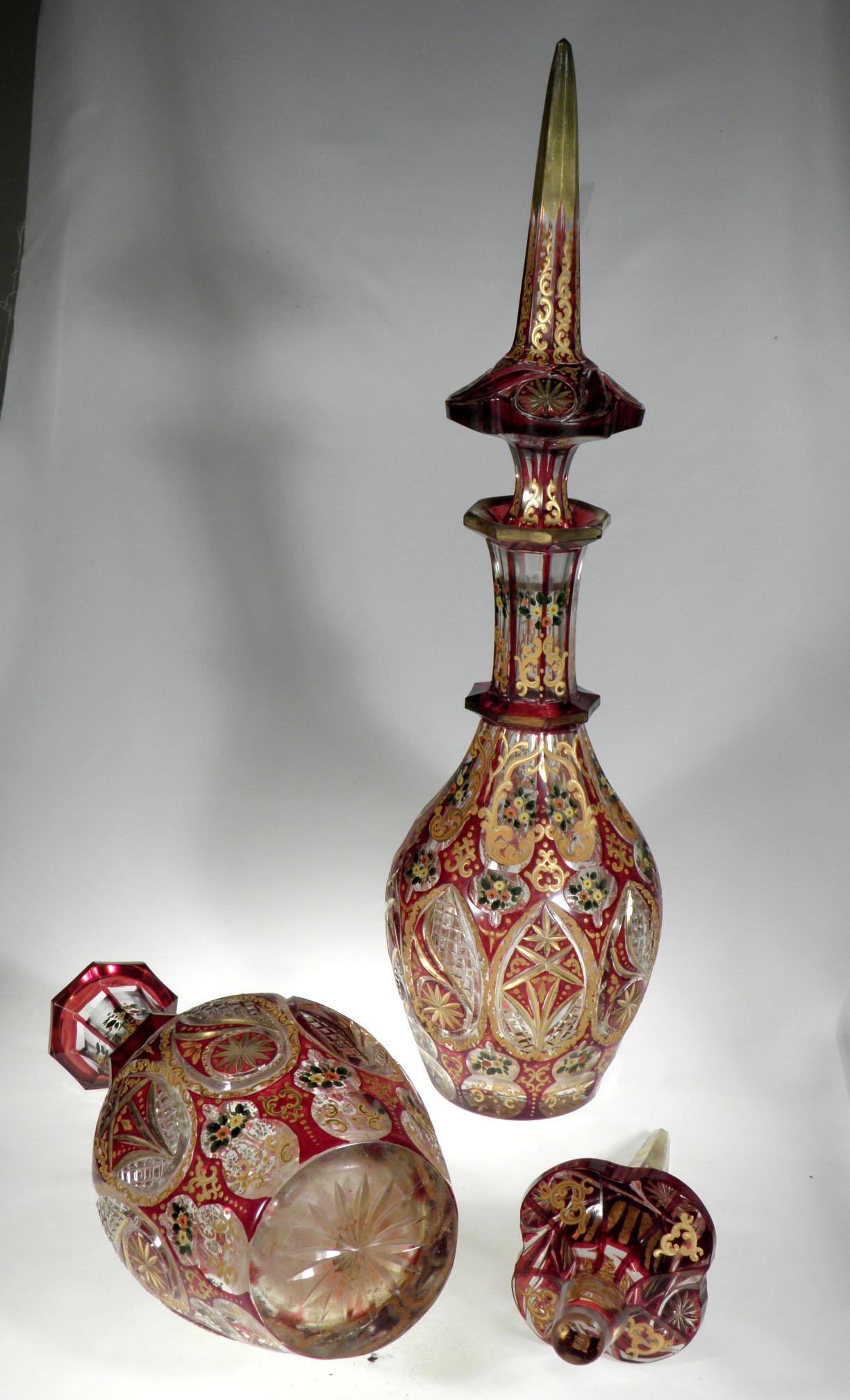 Set of Antique Bohemian Carafes with Persian Islamic style from 19th-20th century.