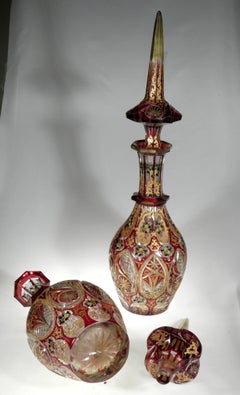 Antique Bohemian Ruby Glass Decanters Persian Islamic Style Carafe