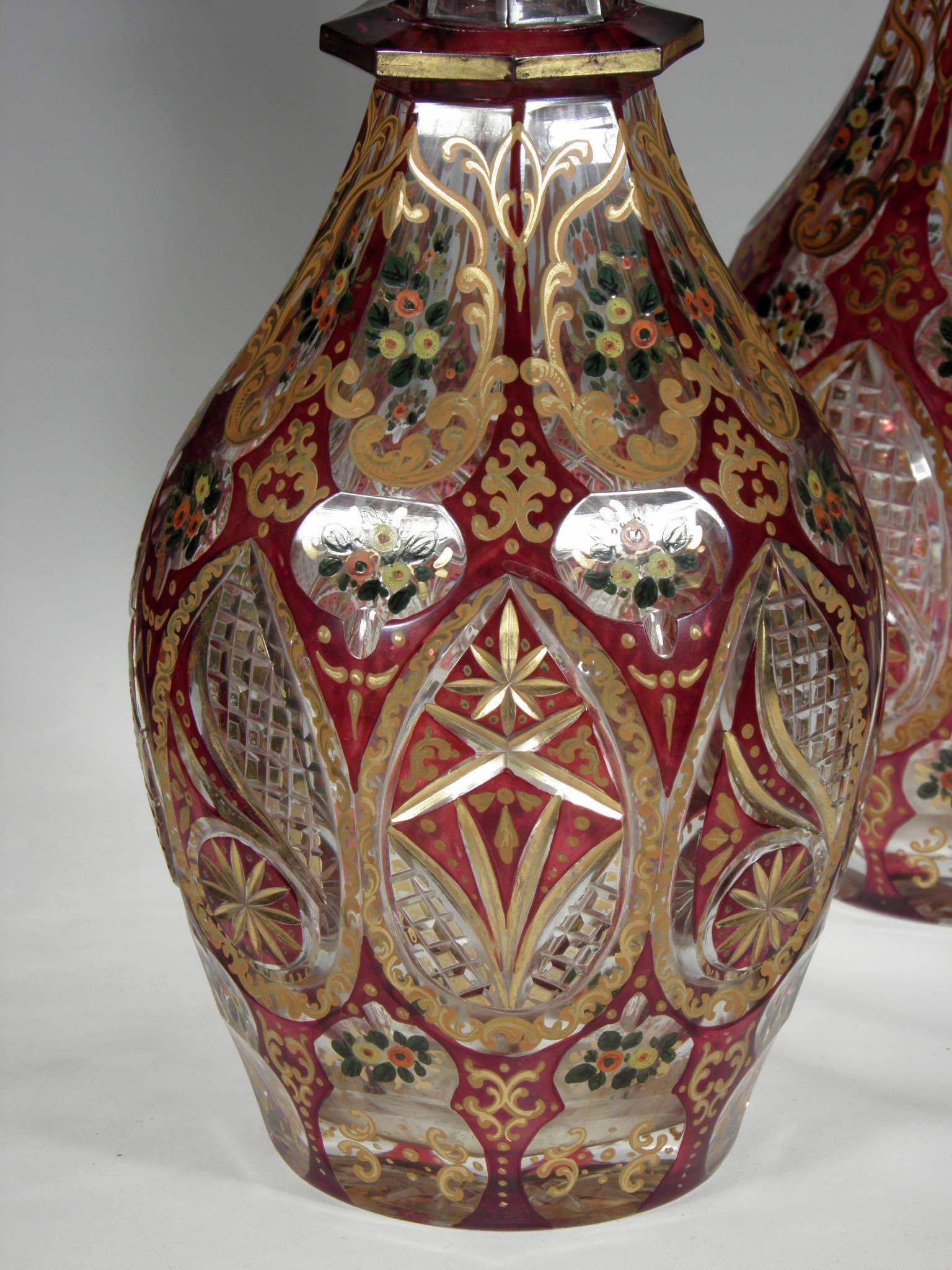 Antique Bohemian Ruby Glass Decanters Persian Islamic Style Carafe In Good Condition In Nový Bor, CZ