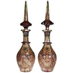 Antique Bohemian Ruby Glass Decanters Persian Islamic Style Carafe