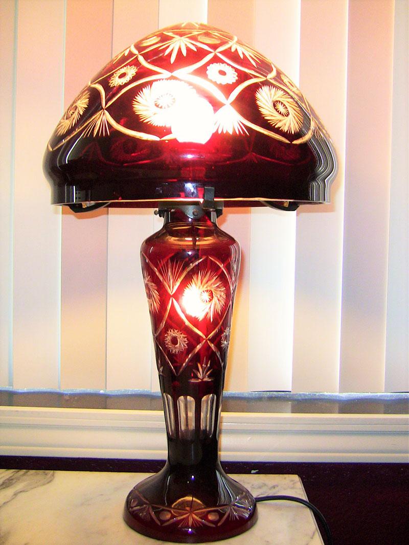 Bohemian Ruby Red Cut to Clear Crystal Table Lamp 1