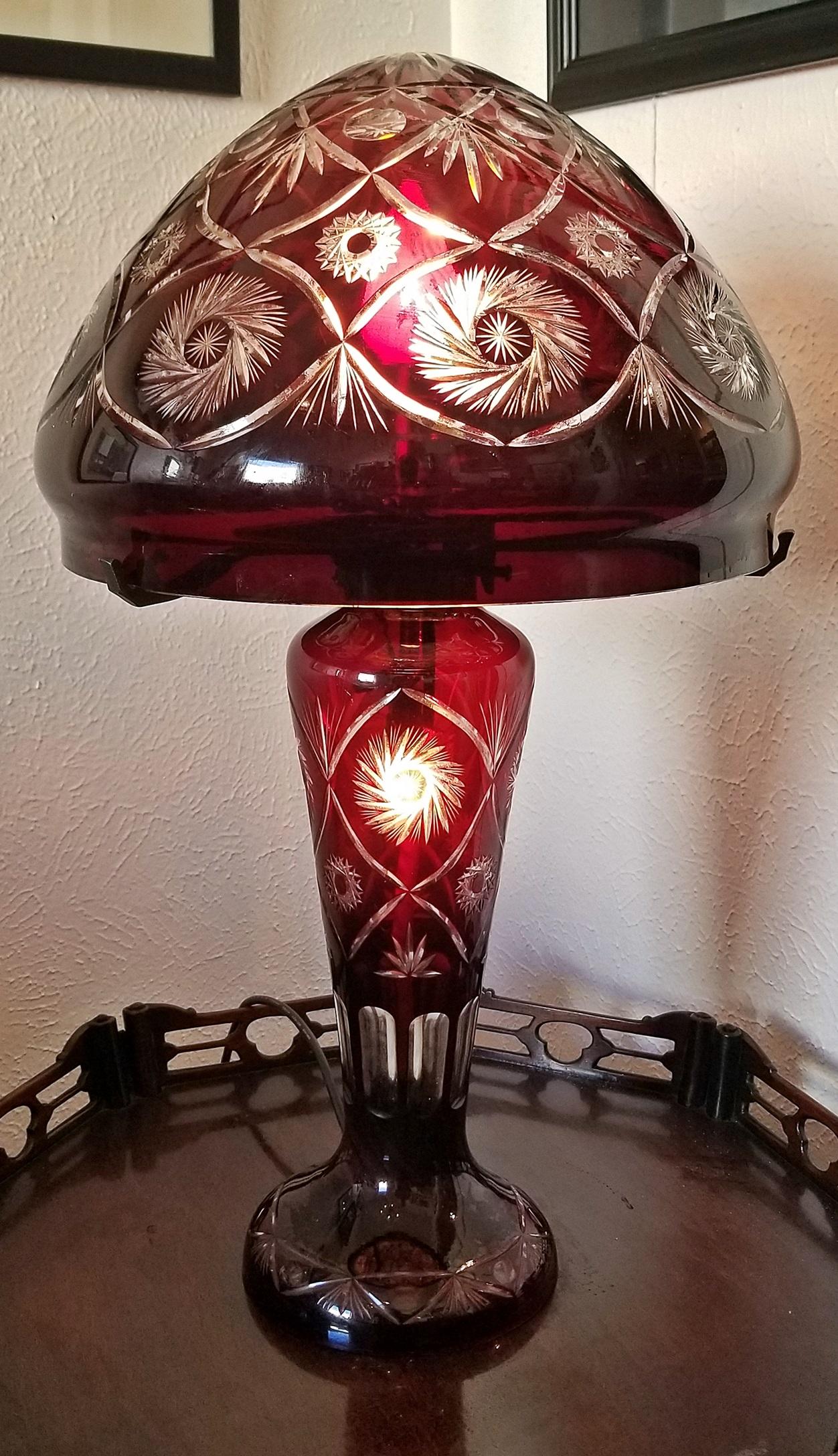 Bohemian Ruby Red Cut to Clear Crystal Table Lamp 2