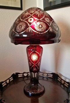 Bohemian Ruby Red Cut to Clear Crystal Table Lamp