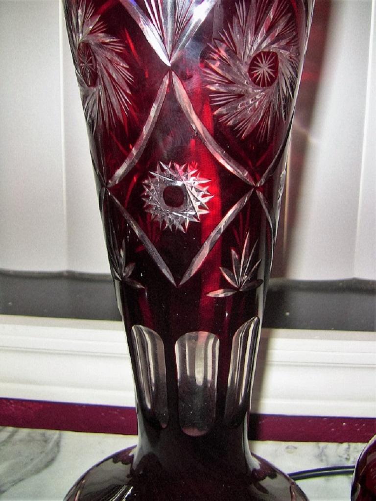 Bohemian Ruby Red Cut to Clear Crystal Table Lamp For Sale ...