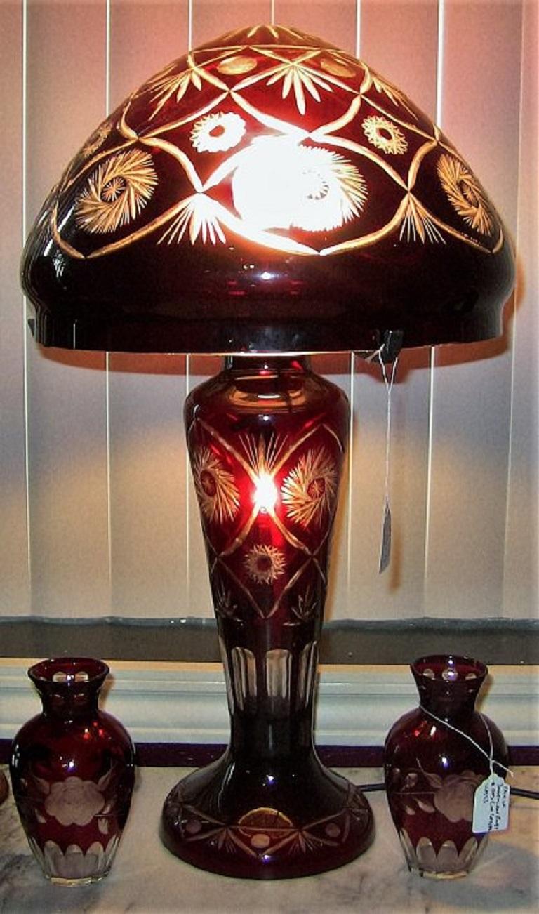 Bohemian Ruby Red Cut To Clear Crystal, Bohemian Glass Table Lamps